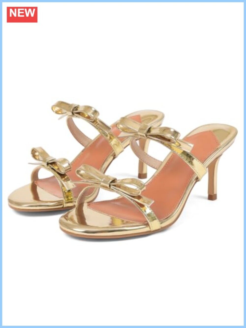 Women's Bow Kitten Heels 2.9" Strappy Patent Leather Sandals Dressy Slip-On